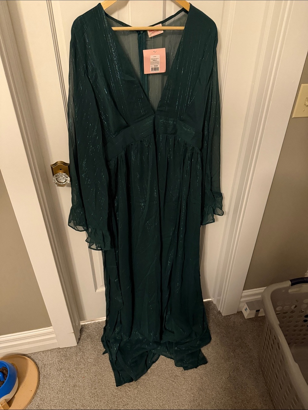 Showpo Emerald Green Long Sleeve V-Neck Maxi Dress